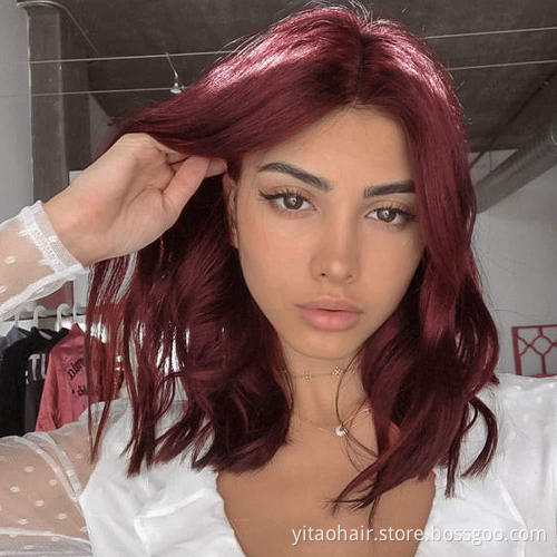New Arrival wholesale price 99J color  Synthetic Hair Wigs With Colorful  Pre-Plucked Big Factory Stock